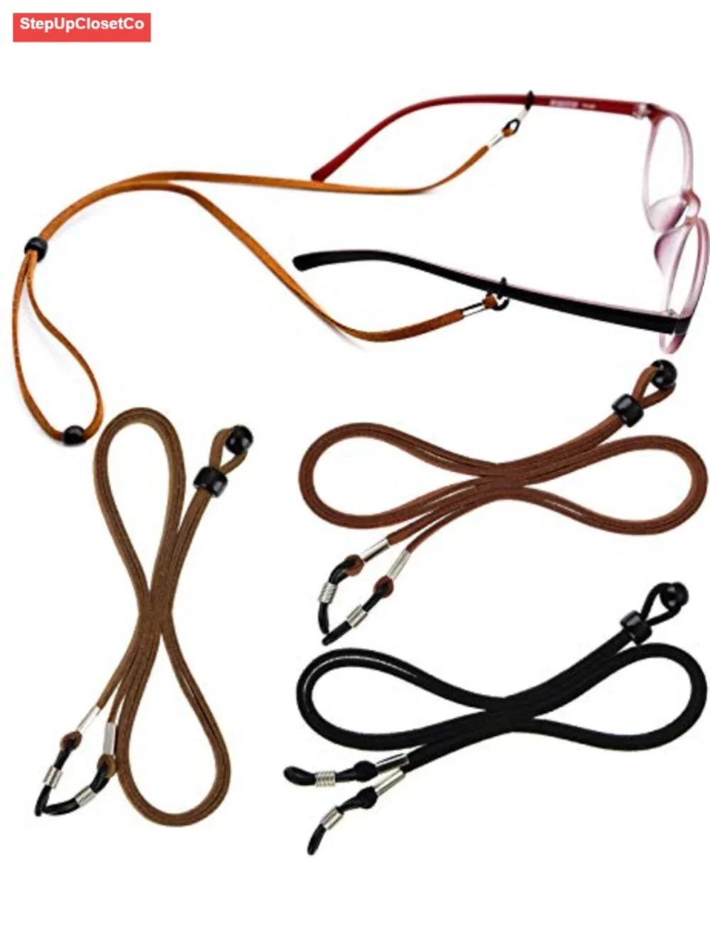 3 Pcs Adjustable Eyeglass Strap PU Leather Glasses Cords Retainer All Glasses